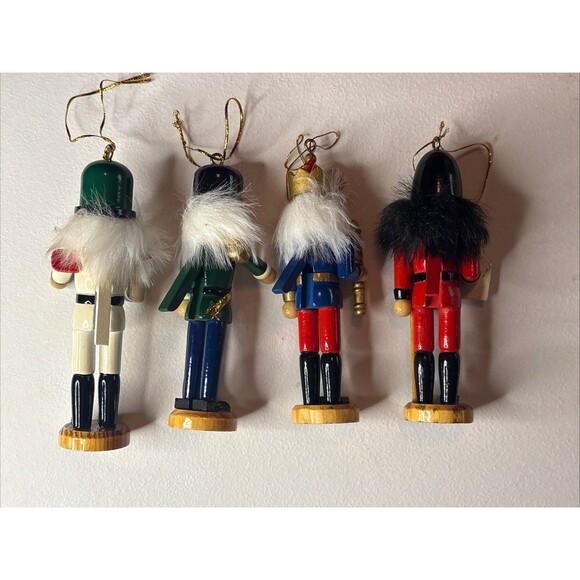 Set Of 4 Vintage Wooden Nutcracker Toy Soldier Christmas Ornaments With Beards - Picture 7 of 11